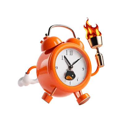 The Fast Hours mascot: an orange alarm clock running with a torch